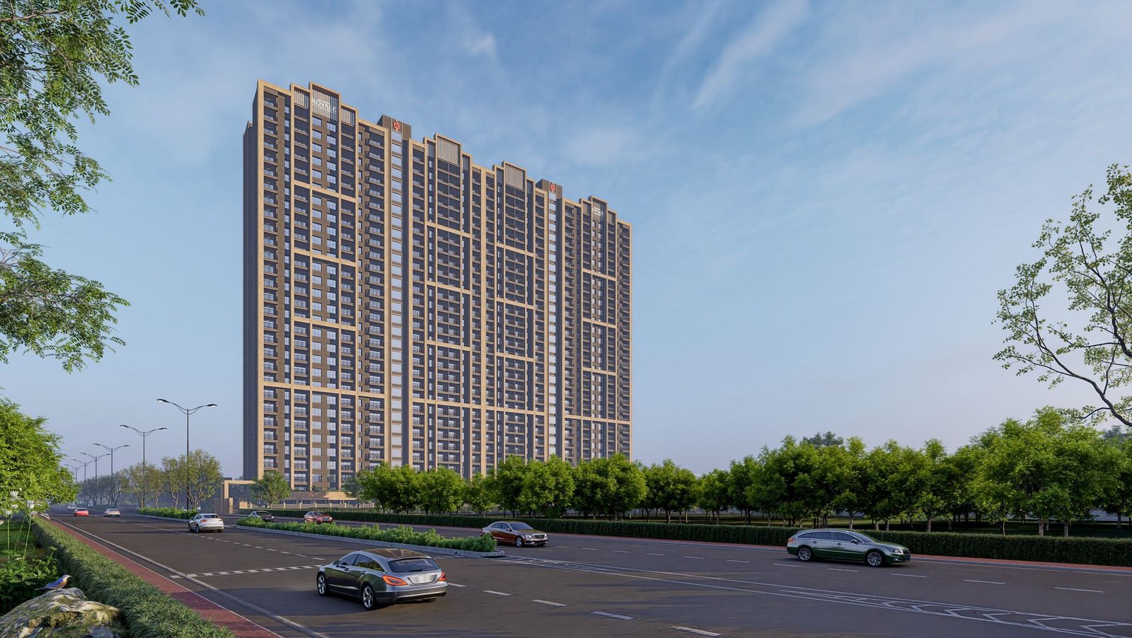 Kohinoor Royale Towers — Art Deco riverside residential towers at dusk, Blue Ridge Township, Hinjewadi